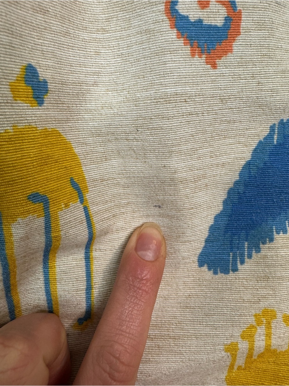Cream Wide-Leg Printed Pants with Blue & Yellow Ikat Motif - Picture 4 of 8